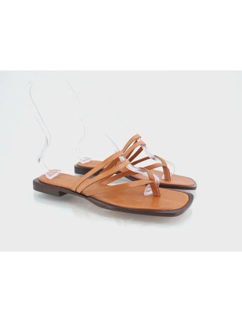 Schutz Rania Leather Sandal Slide Brown Leather Strappy Size 11B Thong Flat